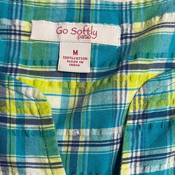 Go Softly Patio Women's Sleepwear Dress Green Plaid Short Sleeve Snap Size M - Picture 4 of 11